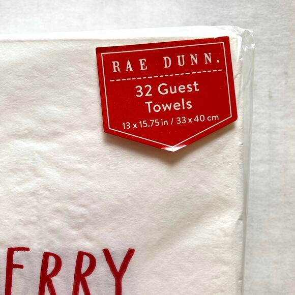 Rae Dunn 32 Guest Towels MERRY AND BRIGHT REINDEER (Red/Ivory) new - Picture 2 of 6